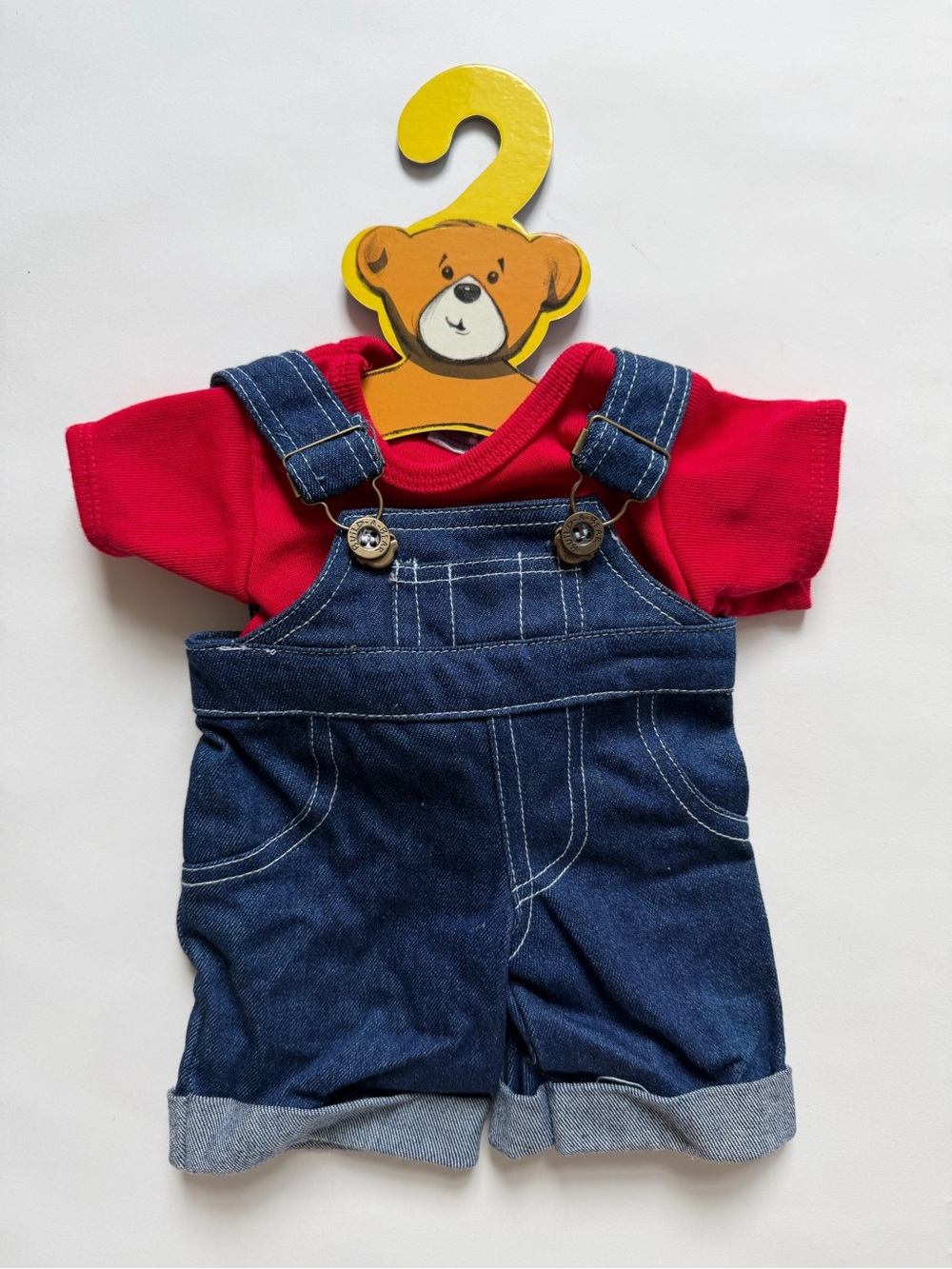 Build A Bear Denim Overalls & Red Shirt BABW Plush Teddy Outfit 1990s VTG